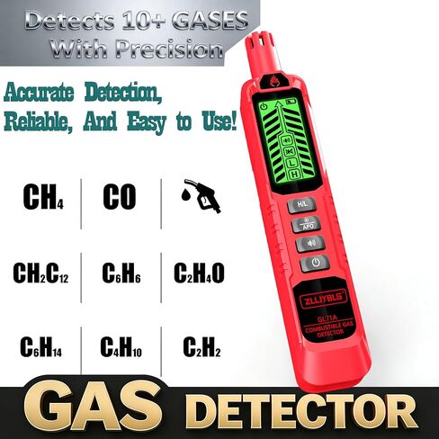 Natural Gas Detector with Sound and Light Alarm, Portable Gas Sniffer, Used to Locate Combustible Gas leaks, Methane, Household Propane and Other Combustible Sources (Including Battery x2) - red in Saudi Arabia