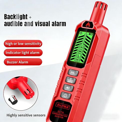 Natural Gas Detector with Sound and Light Alarm, Portable Gas Sniffer, Used to Locate Combustible Gas leaks, Methane, Household Propane and Other Combustible Sources (Including Battery x2) - red in Saudi Arabia