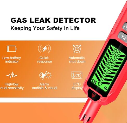 Natural Gas Detector with Sound and Light Alarm, Portable Gas Sniffer, Used to Locate Combustible Gas leaks, Methane, Household Propane and Other Combustible Sources (Including Battery x2) - red in Saudi Arabia