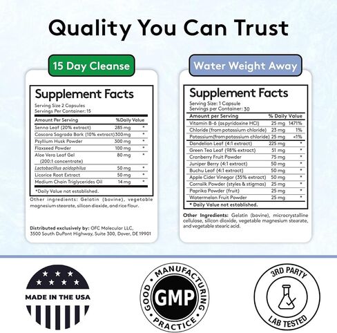 Youth & Tonic Water & Waste Reset – Water Weight Away & 15 Day Cleanse Pills for Digestive Cleanse, Fluid Retention, Colon Cleanser, Gut Detox & Bloating Support for Women & Men – 90 Capsules in Kuwait