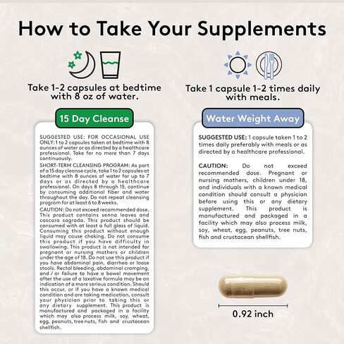 Youth & Tonic Water & Waste Reset – Water Weight Away & 15 Day Cleanse Pills for Digestive Cleanse, Fluid Retention, Colon Cleanser, Gut Detox & Bloating Support for Women & Men – 90 Capsules in Kuwait