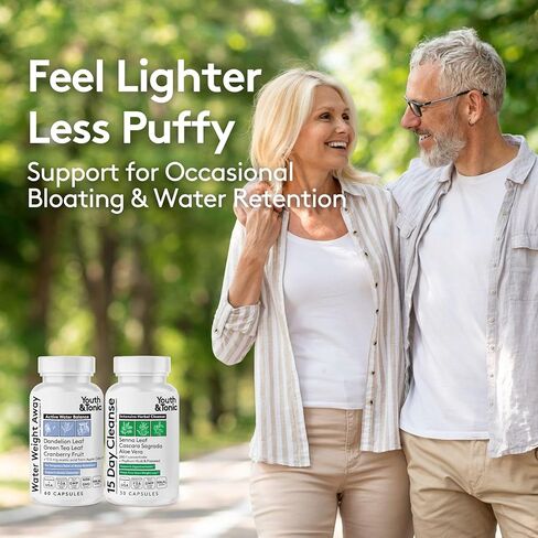 Youth & Tonic Water & Waste Reset – Water Weight Away & 15 Day Cleanse Pills for Digestive Cleanse, Fluid Retention, Colon Cleanser, Gut Detox & Bloating Support for Women & Men – 90 Capsules in Kuwait