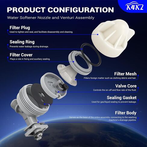 7187065 Water Softener Nozzle & Venturi Assembly for Kenmore, Morton, GE, Whirlpool, NorthStar, Rheem, EcoWater, Bosch, TapworksI, Viessmann, Trrnnity - Replaces 7214969, 7165704, 7238450, WS15X10027 in Kuwait