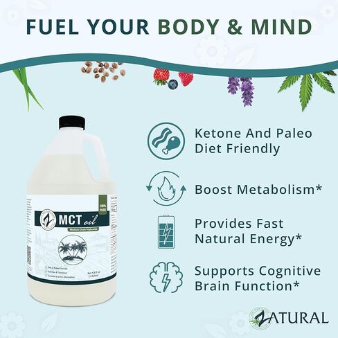 MCT Oil, Certified Food and Therapeutic Grade, Carrier, Massage, Hydrating, Hair, 0 Additives, (128 Ounce (1Gallon)) in Kuwait