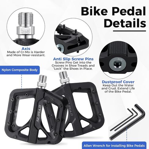 دواسات الدراجة الجبلية NUWAB، دواسات دراجة مضادة للانزلاق بخيط محور 9/16 بوصة، دواسات مسطحة خفيفة الوزن ومنصة واسعة لدراجة الطرق الجبلية BMX MTB، تأتي مع أداة التثبيت in Kuwait