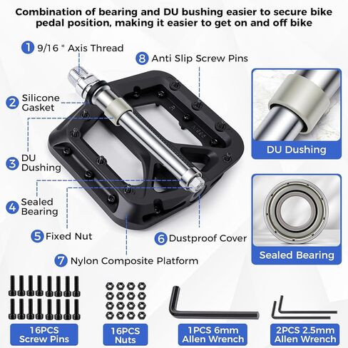 دواسات الدراجة الجبلية NUWAB، دواسات دراجة مضادة للانزلاق بخيط محور 9/16 بوصة، دواسات مسطحة خفيفة الوزن ومنصة واسعة لدراجة الطرق الجبلية BMX MTB، تأتي مع أداة التثبيت in Kuwait