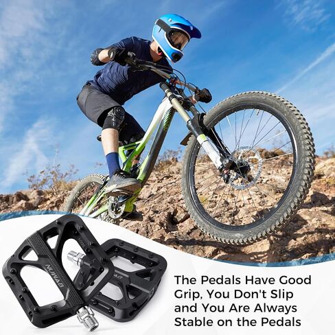 دواسات الدراجة الجبلية NUWAB، دواسات دراجة مضادة للانزلاق بخيط محور 9/16 بوصة، دواسات مسطحة خفيفة الوزن ومنصة واسعة لدراجة الطرق الجبلية BMX MTB، تأتي مع أداة التثبيت in Kuwait