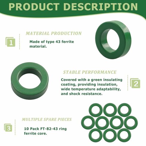 10 Pack Toroidal Ferrite Cores Compatible with FT-82-43 Ferrite Toroidal Cores| Reduces RFI EMI RF HF Line Suppression and Signal Loss in Power Transformers in Saudi Arabia