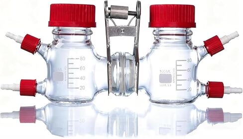 غرفة التفاعل الكهروكيميائي الميكروبي، مفاعل زجاجي عالي البورسليكات ثنائي الخلية من النوع H، غرفة التفاعل الكهروكيميائي، مع غشاء تبادل البروتون ومنفذ البرج، لتجارب سوائل المختبر in Kuwait