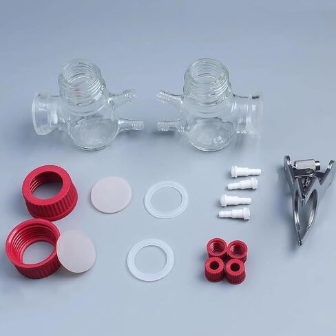 غرفة التفاعل الكهروكيميائي، مفاعل زجاجي ثنائي الخلية عالي البورسليكات من النوع H، سعة 100 مل فردي/200 مل إجمالي، وصلات جانبية ذات 14 منفذًا، مع غشاء تبادل البروتون ومنفذ برجي in Kuwait