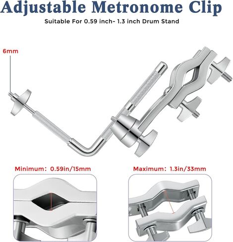 RANMING Metronome Clamp حامل تثبيت المسرع المعدني شديد التحمل مع قضيب على شكل حرف L وقبضة مقاومة للانزلاق وتصميم سريع الإعداد وقوس مقاوم للاهتزاز لممارسة مجموعة الطبول الآمنة والأداء in Kuwait