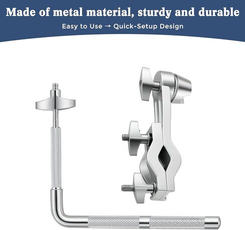 RANMING Metronome Clamp حامل تثبيت المسرع المعدني شديد التحمل مع قضيب على شكل حرف L وقبضة مقاومة للانزلاق وتصميم سريع الإعداد وقوس مقاوم للاهتزاز لممارسة مجموعة الطبول الآمنة والأداء in Kuwait