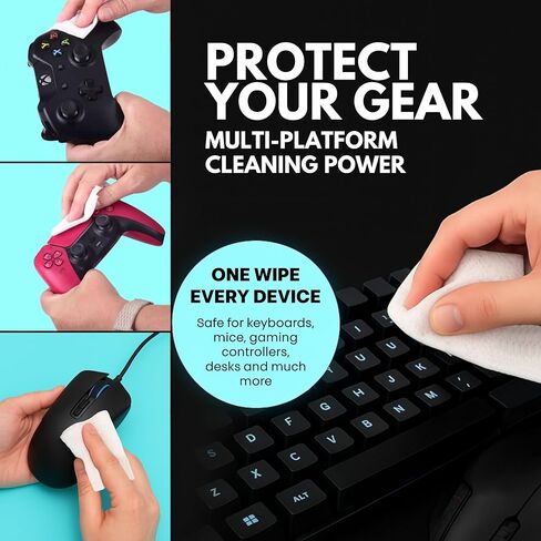 Gaming Peripheral Wipes, Keyboard Cleaner & Electronic Wipes, Safe for Controllers, Keyboards, Laptops, PCs & Mice – Alcohol-Free, Unscented, Paraben-Free, Cleaning Wipes - 50 Pack in Kuwait
