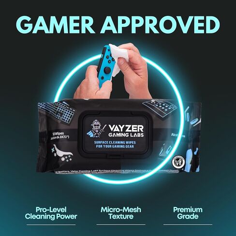 Gaming Peripheral Wipes, Keyboard Cleaner & Electronic Wipes, Safe for Controllers, Keyboards, Laptops, PCs & Mice – Alcohol-Free, Unscented, Paraben-Free, Cleaning Wipes - 50 Pack in Kuwait