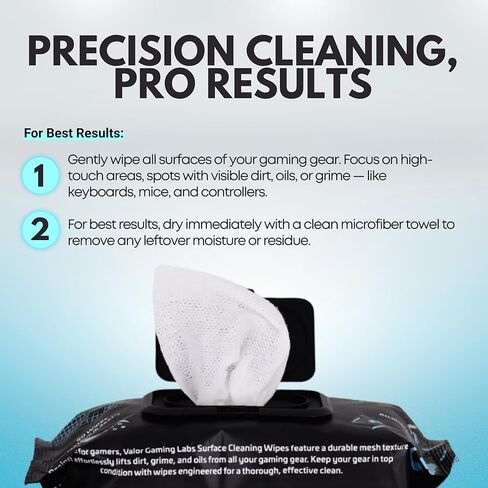 Gaming Peripheral Wipes, Keyboard Cleaner & Electronic Wipes, Safe for Controllers, Keyboards, Laptops, PCs & Mice – Alcohol-Free, Unscented, Paraben-Free, Cleaning Wipes - 50 Pack in Kuwait
