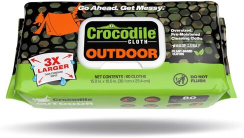 Crocodile Cloth Outdoor Cleaning Wipes – 80 Count Plant-Based Cloths (15"x10"), Skin Safe, Pre-Moistened, Aloe & Vitamin E Infused, Large, Absorbent, Multi-Surface Disposable Wipes in Kuwait