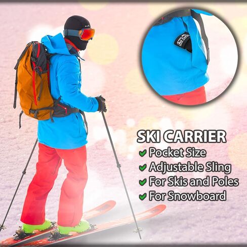 Fat Cookie Outdoors Ski and Pole Carrier Strap 2 Pack Set for Carrying Snowboard, Skis and Poles. Pair of Ski Carrier Straps with Adjustable Shoulder Sling for Kids, Men and Women. in Kuwait