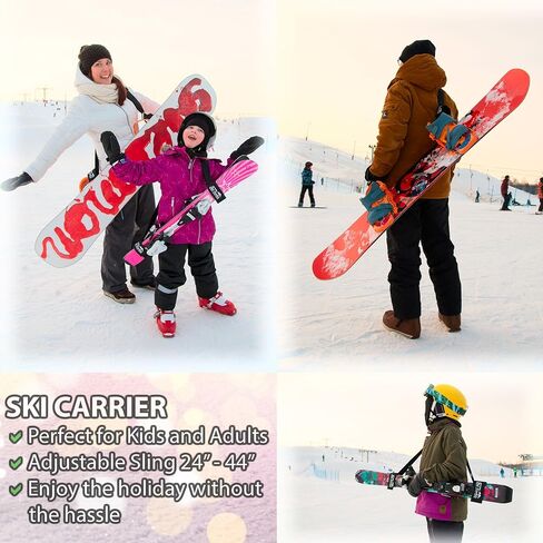 Fat Cookie Outdoors Ski and Pole Carrier Strap 2 Pack Set for Carrying Snowboard, Skis and Poles. Pair of Ski Carrier Straps with Adjustable Shoulder Sling for Kids, Men and Women. in Kuwait