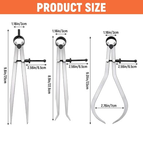 3 Pcs 8 Inch Long Spring Caliper Set, Carbon Steel Outside Divider Caliper Compass, Calipers Measuring Tool for Wood Turning Lathe Projects in Saudi Arabia