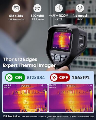 Handheld Thermal Camera, 512×384 X³ IR Resolution, -4℉ to 1022℉, 640×480 3.5" IPS Screen, Thermal Imager with Macro Lens (Thor001) in Kuwait