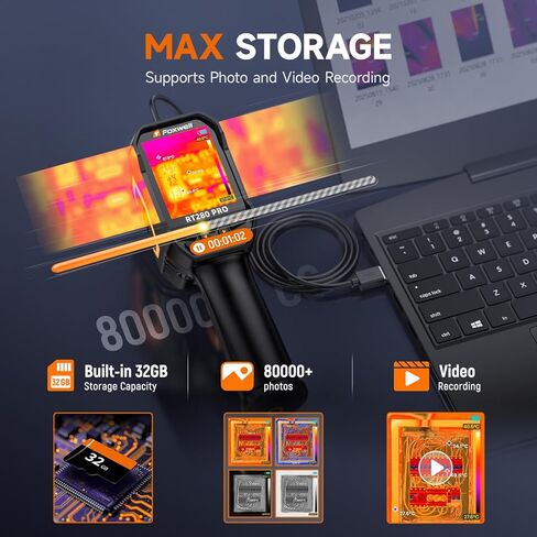 FOXWELL RT280 PRO Thermal Camera 640x480 Imaging Resolution, Dual-Camera Thermal Imaging Camera with 2MP Visual Camera, 512x384 TISR Resolution, Infrared Cameras with Laser, PC Analysis, 32GB in Saudi Arabia