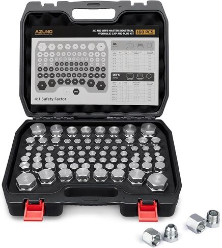 طقم قابس وغطاء JIC وORFS 160 قطعة من AZUNO - سدادة مضيئة 37 درجة وختم وجه على شكل حرف O، تجهيزات خراطيم هيدروليكية صناعية رئيسية، فولاذ كربوني مع طلاء الزنك (الأحجام 4، 6، 8، 10، 12، 16) in Kuwait