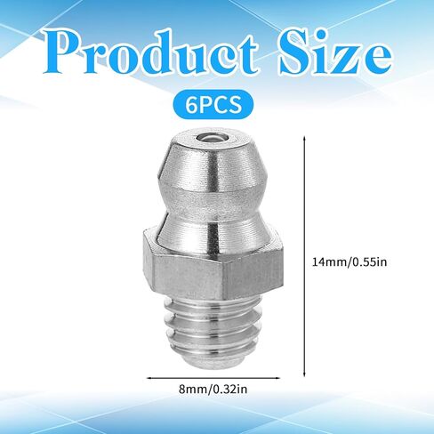 6 Pcs Stainless Steel Straight Grease Fitting, M6 x 1mm Thread Hydraulic Grease Fitting Accessories, Heavy-Duty Stainless Steel Straight Greases Fittings, Portable Metric Zerk Fittings for Machines in Saudi Arabia