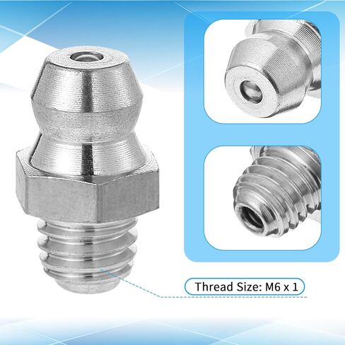 6 Pcs Stainless Steel Straight Grease Fitting, M6 x 1mm Thread Hydraulic Grease Fitting Accessories, Heavy-Duty Stainless Steel Straight Greases Fittings, Portable Metric Zerk Fittings for Machines in Saudi Arabia