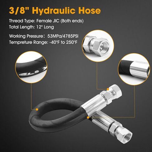مجموعة خرطوم هيدروليكي 3/8 بوصة، 12 بوصة، مع تركيبات دوارة أنثى 3/8 بوصة JIC 37 درجة (طرفين)، SAE 100R2AT 2 سلك جديلة، 4785 رطل لكل بوصة مربعة، -40 درجة فهرنهايت إلى +250 درجة فهرنهايت in Kuwait