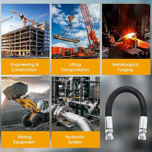 مجموعة خرطوم هيدروليكي 3/8 بوصة، 12 بوصة، مع تركيبات دوارة أنثى 3/8 بوصة JIC 37 درجة (طرفين)، SAE 100R2AT 2 سلك جديلة، 4785 رطل لكل بوصة مربعة، -40 درجة فهرنهايت إلى +250 درجة فهرنهايت in Kuwait