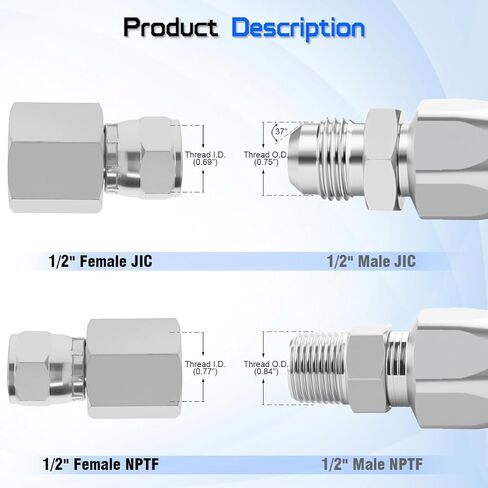 1/2 بوصة NPTF أنثى × 1/2 بوصة JIC 37 درجة تركيب محول الأنابيب الدوارة 6506-08-08، موصل خرطوم هيدروليكي للأنظمة الهيدروليكية ومعدات البناء والزراعة، وصلات أنابيب مستقيمة من الصلب الكربوني (قطعتان) in Kuwait