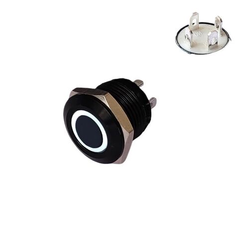 مفتاح زر معدني أسود صغير للغاية 12 مم IP65 LED 3V-24V 50mA بدون قفل شعار حلقة التبديل لاستبدال لوحة أجهزة الكمبيوتر (حلقة بيضاء 12 مم، LED 12-24 فولت) in Kuwait