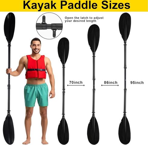 مجداف كاياك، قارب مجداف تلسكوبي، مجاديف صيد للبالغين مع مقود مجداف كاياك، مادة فولاذية قابلة للتعديل، أسود قوي (94 بوصة) in Kuwait