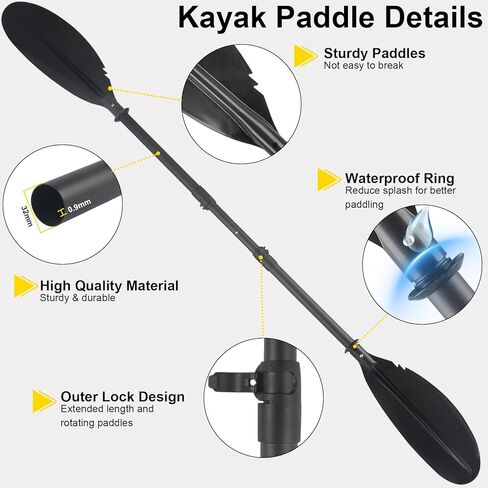 مجداف كاياك، قارب مجداف تلسكوبي، مجاديف صيد للبالغين مع مقود مجداف كاياك، مادة فولاذية قابلة للتعديل، أسود قوي (94 بوصة) in Kuwait