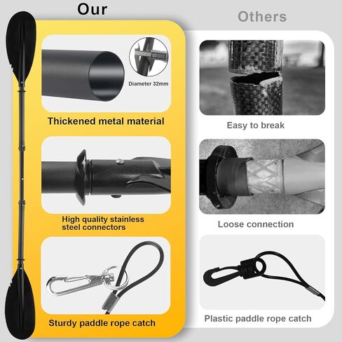 مجداف كاياك، قارب مجداف تلسكوبي، مجاديف صيد للبالغين مع مقود مجداف كاياك، مادة فولاذية قابلة للتعديل، أسود قوي (94 بوصة) in Kuwait