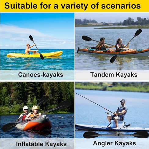 مجداف كاياك، قارب مجداف تلسكوبي، مجاديف صيد للبالغين مع مقود مجداف كاياك، مادة فولاذية قابلة للتعديل، أسود قوي (94 بوصة) in Kuwait