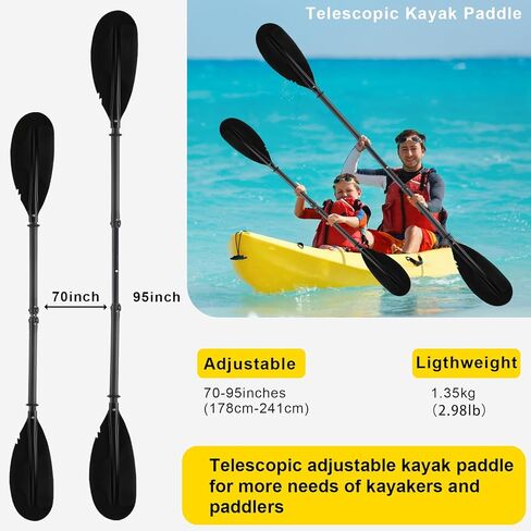 مجداف كاياك، قارب مجداف تلسكوبي، مجاديف صيد للبالغين مع مقود مجداف كاياك، مادة فولاذية قابلة للتعديل، أسود قوي (94 بوصة) in Kuwait