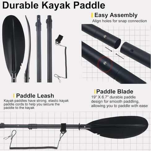 مجداف كاياك، قارب مجداف تلسكوبي، مجاديف صيد للبالغين مع مقود مجداف كاياك، مادة فولاذية قابلة للتعديل، أسود قوي (94 بوصة) in Kuwait