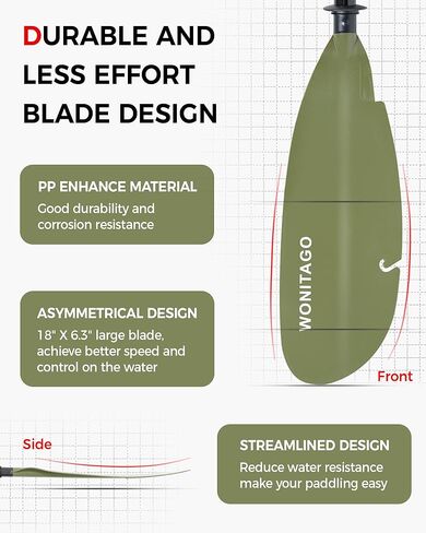 مجداف كاياك مع عمود من الألياف الزجاجية وشفرة بلاستيكية، مجذاف كاياك قابل للتعديل، 86-94 بوصة (220-240 سم)، 94-102 بوصة (240-260 سم)، 102-110 بوصة (260-280 سم) in Kuwait