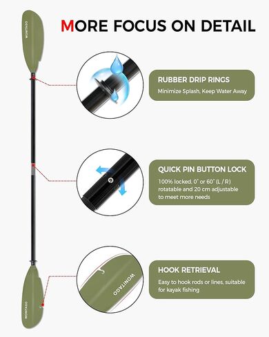 مجداف كاياك مع عمود من الألياف الزجاجية وشفرة بلاستيكية، مجذاف كاياك قابل للتعديل، 86-94 بوصة (220-240 سم)، 94-102 بوصة (240-260 سم)، 102-110 بوصة (260-280 سم) in Kuwait