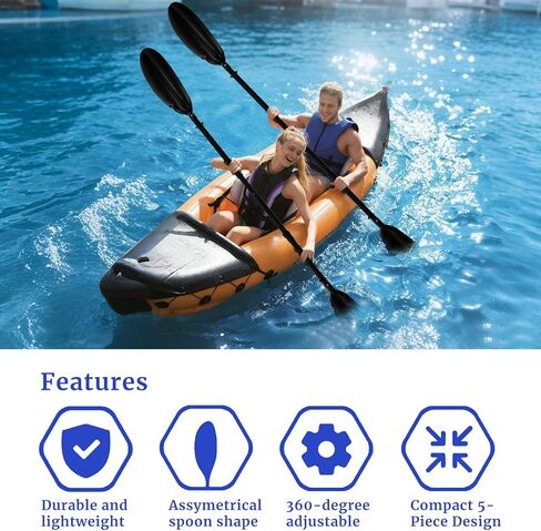 مجذاف كاياك للقوارب، مجداف كاياك قابل للتعديل من سبيكة عمود التجديف والقوارب والتجديف مع مقود مجداف للبالغين والرجال والنساء والصيد في الهواء الطلق والسفر على نهر البحيرة in Kuwait