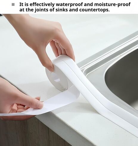 4 Rolls White Caulking Tape, Self-Adhesive Waterproof Sealant Tape for Kitchen, Bathroom, Bathtub, Toilet Base, Countertop Edge Protector, Wall Floor with Sealing Tools (126 x 1.5in) in Kuwait