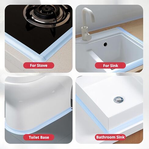 4 Rolls White Caulking Tape, Self-Adhesive Waterproof Sealant Tape for Kitchen, Bathroom, Bathtub, Toilet Base, Countertop Edge Protector, Wall Floor with Sealing Tools (126 x 1.5in) in Kuwait