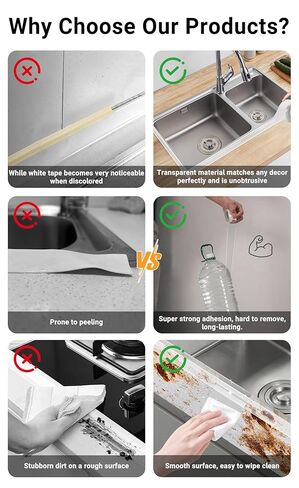 شريط السد الشفاف، شريط السد، مانع تسرب المرحاض لافيلي حول قاعدة المرحاض شريط مانع التسرب ذاتي اللصق مقاوم للماء لسطح المطبخ والحمام والمرحاض (2.2 سم × 10.5 قدم) in Kuwait