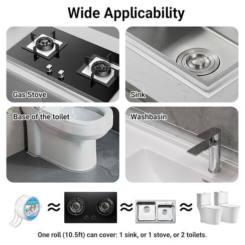شريط السد الشفاف، شريط السد، مانع تسرب المرحاض لافيلي حول قاعدة المرحاض شريط مانع التسرب ذاتي اللصق مقاوم للماء لسطح المطبخ والحمام والمرحاض (2.2 سم × 10.5 قدم) in Kuwait