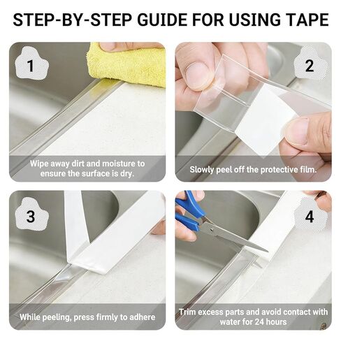 شريط السد الشفاف، شريط السد، مانع تسرب المرحاض لافيلي حول قاعدة المرحاض شريط مانع التسرب ذاتي اللصق مقاوم للماء لسطح المطبخ والحمام والمرحاض (2.2 سم × 10.5 قدم) in Kuwait