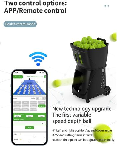 PUSUN｜PT-MAX C Flagship Tennis Ball Machine:App Control,12 Drills, Internal Oscillation,87 MPH,6-Level Spin,28-Spot,6-8H Battery, 39.6 lbs Portable, for Tennis/Padel,Training, Practice,Beginners,Pros in Kuwait