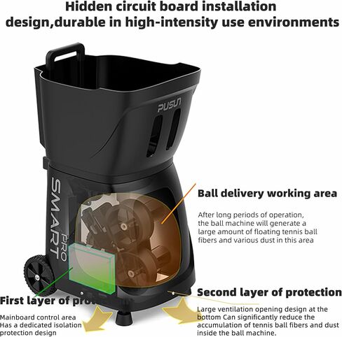 PUSUN｜PT-MAX C Flagship Tennis Ball Machine:App Control,12 Drills, Internal Oscillation,87 MPH,6-Level Spin,28-Spot,6-8H Battery, 39.6 lbs Portable, for Tennis/Padel,Training, Practice,Beginners,Pros in Kuwait