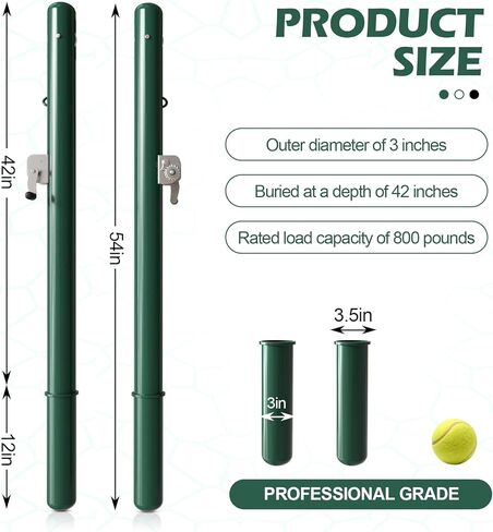 Tennis Posts Cylindrical Double-Sided Tennis Stringing Reel Suitable for Grass/Hard Courts Permanent Steel Tennis Net Posts with Green Rust-Proof Coating Tennis Court net Posts (3" Round) in Kuwait