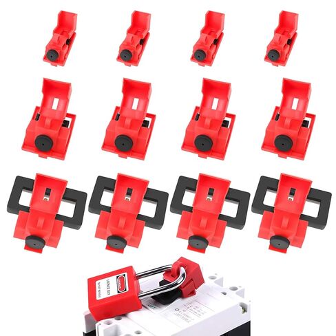 Circuit Breaker Lockout Device 12 Pack Kit with Clamp-On Design - OSHA Compliant Single Pole Breaker Lockout Device for Loto Safety, Fits 16.5mm to 70mm Breakers (Red, Nylon) in Saudi Arabia